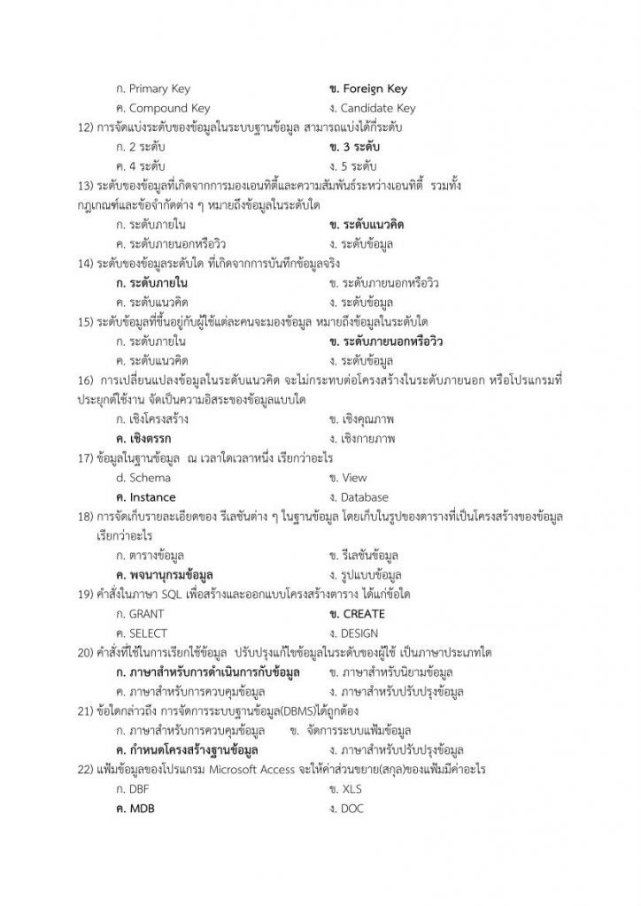 แนวข้อสอบ โปรแกรมจัดการฐานข้อมูล พร้อมเฉลย