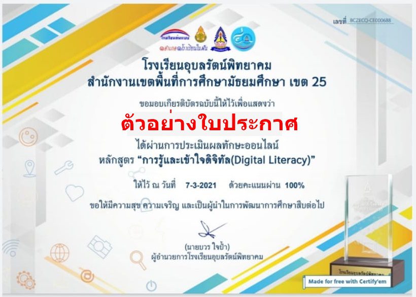 แบบทดสอบ การรู้และเข้าใจดิจิทัล(Digital Literacy)