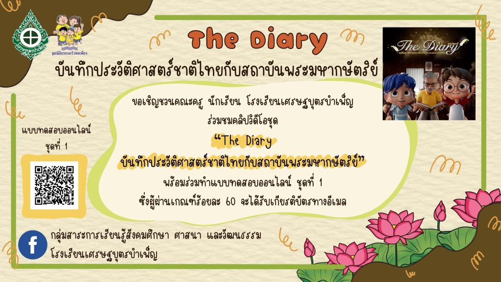 แบบทดสอบบันทึกประวัติศาสตร์ชาติไทย ผ่านเกณฑ์ 60% ขึ้นไปรับเกียรติบัตรฟรีทางอีเมล โดยกลุ่มสาระการเรียนรู้สังคมศึกษาฯ โรงเรียนเศรษฐบุตรบำเพ็ญ