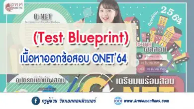 เนื้อหาการสอบ (Test Blueprint) และจำนวนข้อสอบ O-NET ปีการศึกษา 2564