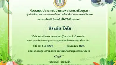 Certificate for for 01 กิจกรรมวันรักการอ่าน 2 เมษายน 2566 รับเกียรติบัตรฟรี โดยห้องสมุดประชาชนอำเภอพระนครศรีอยุธยา