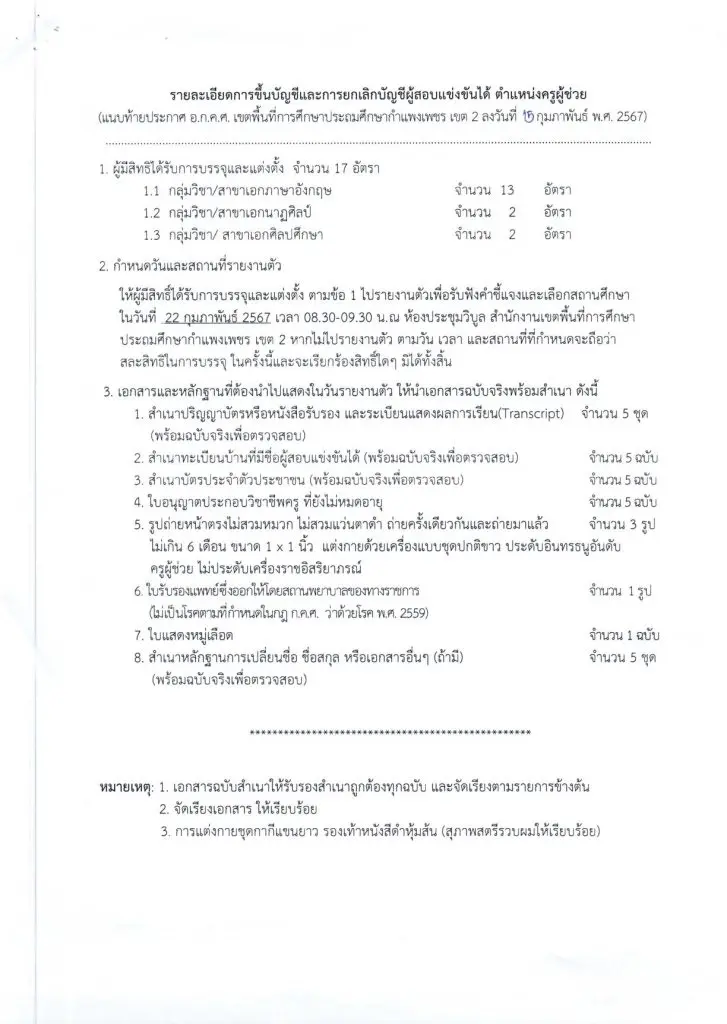 Kan Khuen Banchi Lae Yokloek Banchi Phu Sop Khaengkhan Dai1 02 สพป.กำแพงเพชรเขต2 ขอใช้บัญชีเรียกบรรจุครูผู้ช่วย จำนวน 17 อัตรา