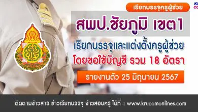 สพป.ชัยภูมิเขต1 เรียกบรรจุครูผู้ช่วย จำนวน 18 อัตรา