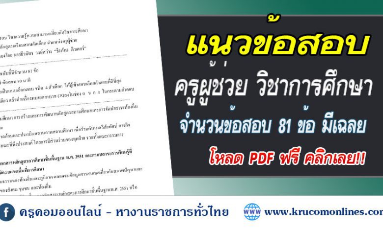 วิชาการศึกษา 1 แนวข้อสอบครูผู้ช่วย วิชาการศึกษา มีเฉลย พร้อมโหลดไฟล์ PDF มี 81 ข้อ