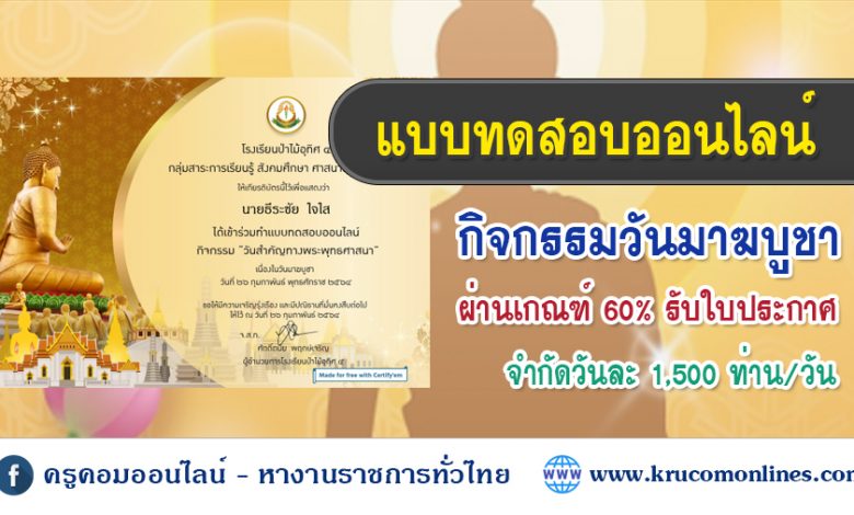 แบบทดสอบกิจกรรมวันมาฆบูชา โรงเรียนป่าไม้อุทิศ ๔