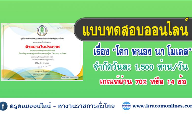 แบบทดสอบเรื่อง ปรัชญาของเศรษฐกิจพอเพียงเกษตรทฤษฎีใหม่ “โคก หนอง นา โมเดล”