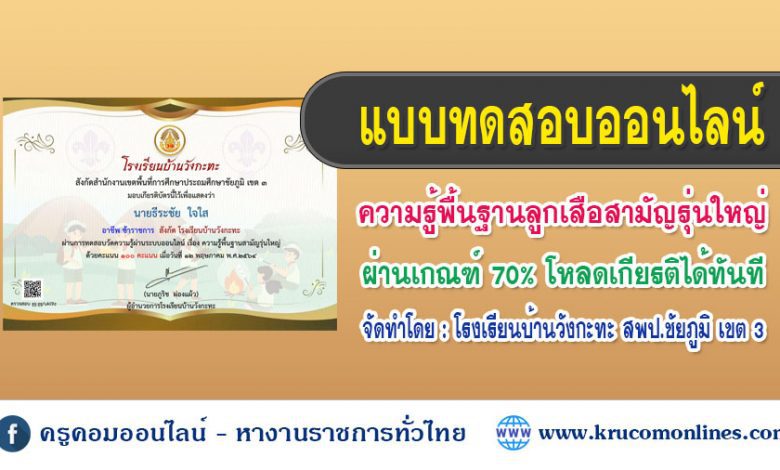 แบบทดสอบออนไลน์ เรื่อง ความรู้พื้นฐานลูกเสือสามัญรุ่นใหญ่