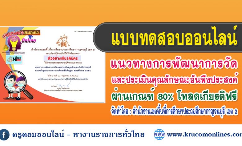 แบบทดสอบออนไลน์ แนวทางการพัฒนาการวัดและประเมินคุณลักษณะอันพึงประสงค์