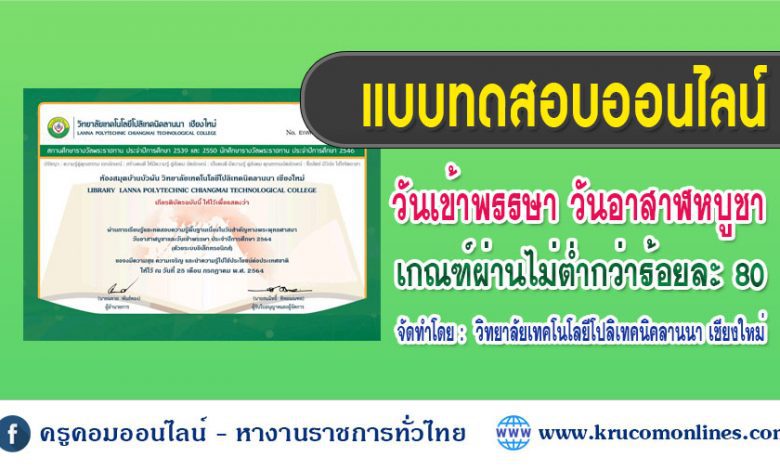 แบบทดสอบความรู้พื้นฐานกิจกรรมวันสำคัญทางพระพุทธศาสนา