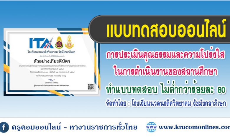 แบบทดสอบวัดความรู้การประเมินคุณธรรมและความโปร่งใสในการดำเนินงานของสถานศึกษา