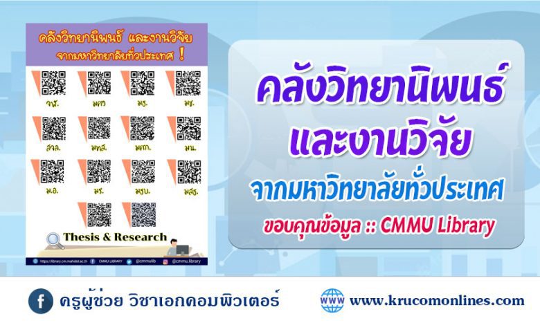 คลังข้อมูลวิทยานิพนธ์ บทความ งานวิจัย จากมหาวิทยาลัยทั่วประเทศ เพื่อการศึกษาและอ้างอิง สำหรับนักศึกษา ผู้ทำวิจัย