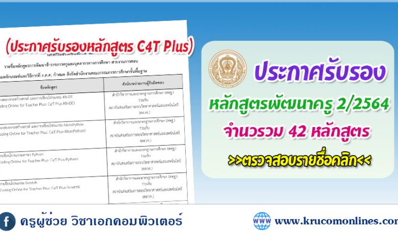 สพฐ.ประกาศรับรองหลักสูตรพัฒนาครู ครั้งที่ 2-2564 จำนวน 42 หลักสูตร