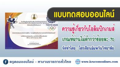 แบบทดสอบออนไลน์ เรื่อง ความรู้ทั่วไปเกี่ยวกับการแข่งขันกีฬาโอลิมปิกเกมส์ 2020