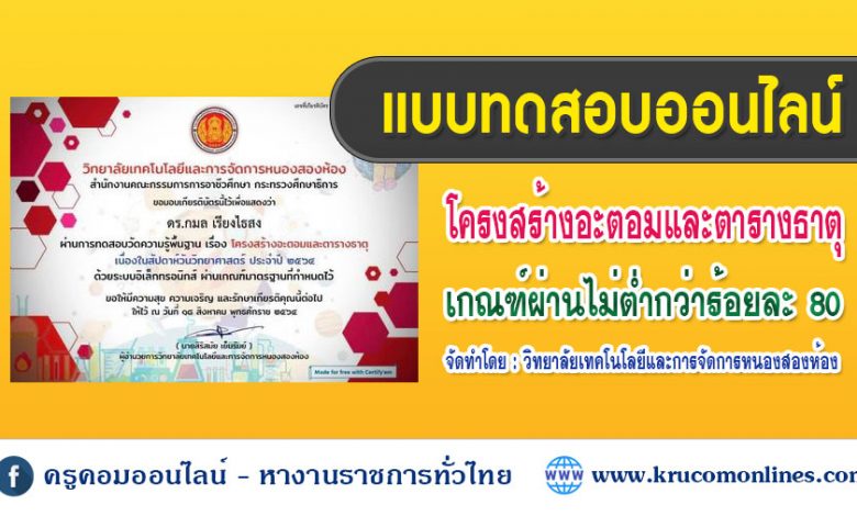 แบบทดสอบโครงสร้างอะตอมและตารางธาตุ เนื่องในสัปดาห์วิทยาศาสตร์