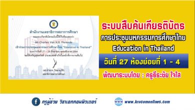 ระบบสืบค้นเกียรติบัตร การประชุมมหกรรมการศึกษาไทย Education in Thailand วันที่ 27 ห้องย่อยที่ 1 - 4