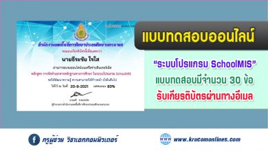 แบบทดสอบออนไลน์ การจัดทำเอกสารหลักฐานทางการศึกษาในระบบโปรแกรม SchoolMIS