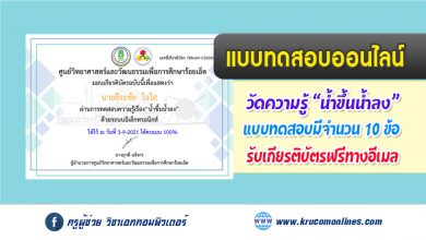 แบบทดสอบออนไลน์ วัดความรู้น้ำขึ้นน้ำลง โดย ศูนย์วิทยาศาสตร์และวัฒนธรรมเพื่อการศึกษาร้อยเอ็ด