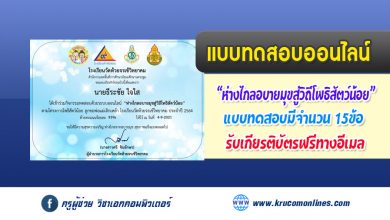 แบบทดสอบออนไลน์ โครงการโพธิสัตว์น้อย ชวนพ่อแม่เลิกเหล้าเข้าพรรษา รับเกียรติบัตรฟรี