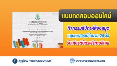 แบบทดสอบออนไลน์ความรู้พื้นฐานเกี่ยวกับห้องสมุด รับเกียรติบัตรฟรี