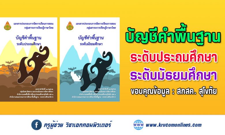 บัญชีคำพื้นฐาน “ภาษาไทย” ระดับประถมฯ และ มัธยมฯ ตามแบบ สพฐ.