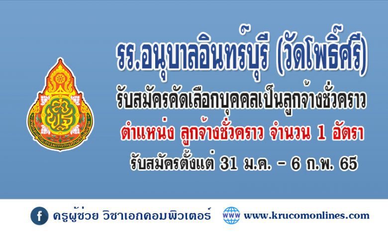 โรงเรียนอนุบาลอินทร์บุรี (วัดโพธิ์ศรี) รับสมัครคัดเลือกลูกจ้างชั่วคราว