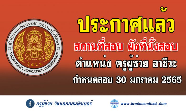 สอบครูผู้ช่วย อาชีวะ กำหนดวัน เวลา สถานที่สอบ ผังที่นั่งสอบ และระเบียบปฏิบัติในวันสอบภาค ก และ ภาค ข