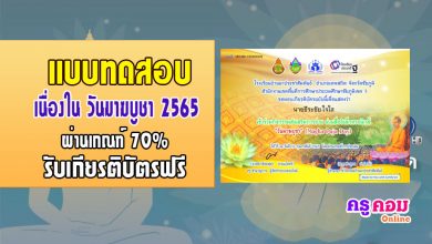 แบบทดสอบกิจกรรมส่งเสริมการอ่านวันมาฆบูชา ผ่านเกณฑ์ร้อยละ70 จะได้รับเกียรติบัตร