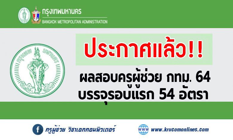 ประกาศผลสอบครูกทม64 ขึ้นบัญชี ตำแหน่ง ครูผู้ช่วย 1/2564