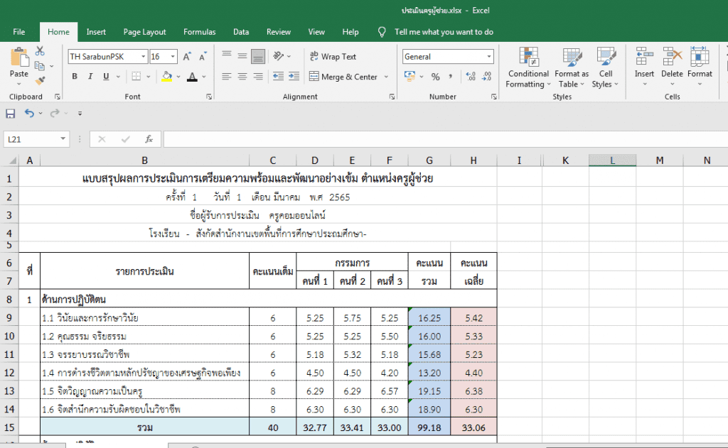 ดาวน์โหลดไฟล์ สรุปคะแนนประเมินครูผู้ช่วย Excel ตามหลักเกณฑ์ล่าสุด จาก กคศ. (ว.26/2561) สามารถแก้ไขได้