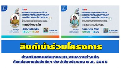 ลิงก์รับชม โครงการส่งเสริมสถานศึกษา ประจำปีงบประมาณ 2565 ศูนย์พัฒนาเด็ก และระดับการศึกษาขั้นพื้นฐาน ครั้งที่ 2 วันที่4-5 เมษายน 2565