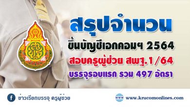 สรุปจำนวน ขึ้นบัญชีเอกคอม 2564 สอบบรรจุครูผู้ช่วย สังกัด สพฐ