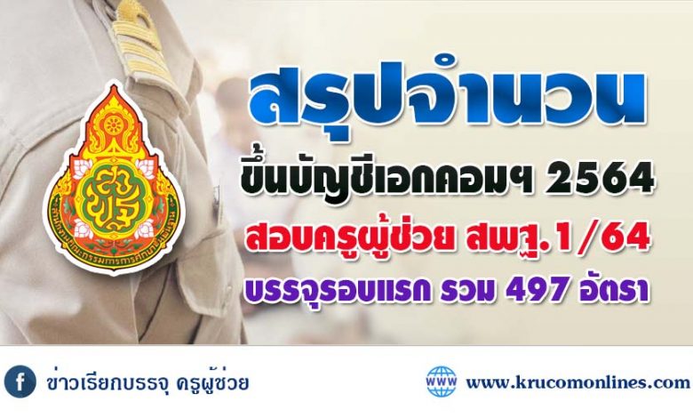 สรุปจำนวน ขึ้นบัญชีเอกคอม 2564 สอบบรรจุครูผู้ช่วย สังกัด สพฐ