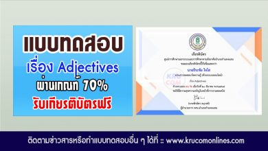 แบบทดสอบออนไลน์ เรื่อง Adjectives รับเกียรติบัตรฟรี