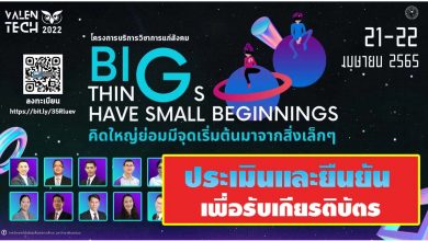 ประเมินรับเกียรติบัตร VALENTECH 2022 โครงการบริการวิชาการแก่สังคม BIG THINGS HAVE SMALL BEGINNINGS คิดใหญ่ย่อมมีจุดเริ่มต้นมาจากสิ่งเล็กๆ