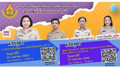 สพป.ปทุมธานี เขต 2 ขอเชิญชวนอบรมออนไลน์ 2 หลักสูตร วันเสาร์ที่ 23 เมษายน 2565 ตั้งแต่เวลา 09.00-12.00น. ชมการอบรมผ่านเฟซบุ๊กแฟนเพจ สพป.ปทุมธานีเขต2