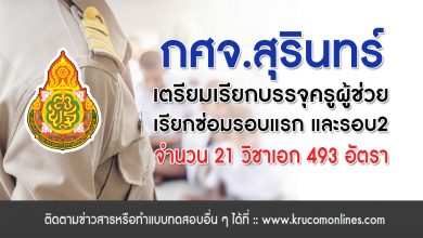 กศจ.สุรินทร์ เตรียมเรียกบรรจุครูผู้ช่วยรอบที่2 รวม 493 อัตรา