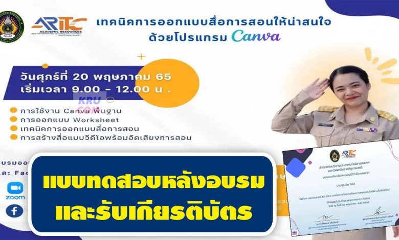 แบบทดสอบรับเกียรติบัตร อบรมออนไลน์ โปรแกรม CANVA โดยมหาวิทยาลัยมหามกุฏราชวิทยาลัย วันที่ 20 พฤษภาคม 2565