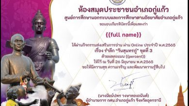 แบบทดสอบ Online วันสุนทรภู่ ชุดที่ 3 ประจำปี 2565 รับเกียรติบัตร ตอบคำถามถูกต้อง 70 % ขึ้นไป ถือว่าท่านผ่านเกณฑ์ โดยห้องสมุดประชาชนอำเภอกู่แก้ว