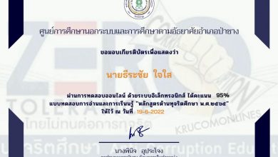 แบบทดสอบออนไลน์ หลักสูตรต้านทุจริตศึกษา พ.ศ. 2565 รับเกียรติบัตร โดยห้องสมุดประชาชนอำเภอป่าซาง