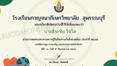 แบบทดสอบออนไลน์วันสิ่งเเวดล้อม ปี 2565 รับเกียรติบัตร โดยโรงเรียนกาญจนาภิเษกวิทยาลัย สุพรรณบุรี