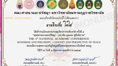 แบบประเมินความพึงพอใจ รับเกียรติบัตร โครงการประชุมวิชาการระดับชาติ ครั้งที่ ๔ พุทธศาสนาและปรัชญา วันที่ 1 มิถุนายน 2565