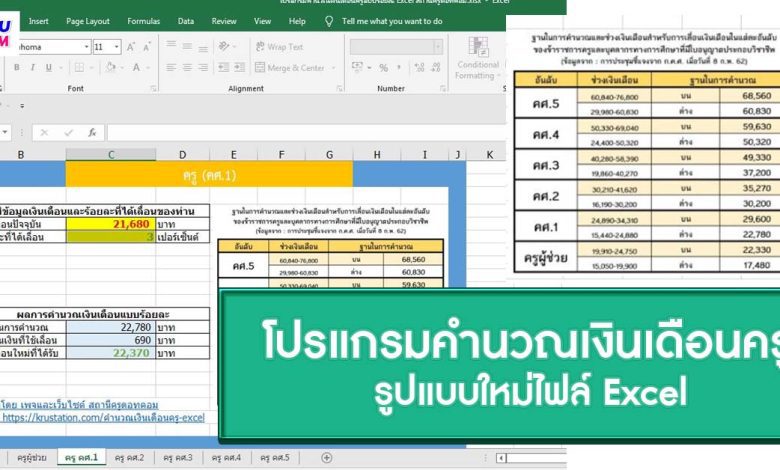 โปรแกรมคำนวณเงินเดือนครู Excel แบบใหม่ (แบบร้อยละ %) คำนวณง่าย ๆ แค่คลิก