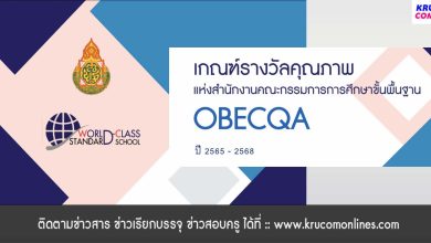 เอกสารเกณฑ์รางวัลคุณภาพ OBECQA ปี 2565-2568 แห่งสำนักงานคณะกรรมการการศึกษาขั้นพื้นฐาน