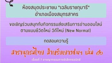 แบบทดสอบอาชญากรรมทางอิเล็กทรอนิกส์ ผ่านเกณฑ์ 60% ขึ้นไปรับเกียรติบัตรฟรี โดยห้องสมุดประชาชน"เฉลิมราชกุมารี"อำเภอเมืองสมุทรสาคร