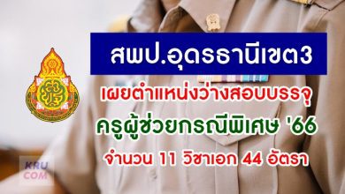 ตำแหน่งว่าง สอบครูผู้ช่วยกรณีพิเศษ 2566 สพป.อุดรธานีเขต 3 จำนวน 44 อัตรา