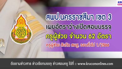 สพป.นครราชสีมา เขต3 เผยอัตราว่างสอบบรรจุครูผู้ช่วย 1/2566 จำนวน 62 อัตรา ขอบคุณข้อมูล เพจครูผู้สอน ครูผู้ช่วย สพฐ