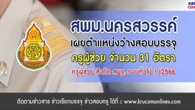 สพม.นครสวรรค์ เผยวิชาเอกสอบบรรจุครูผู้ช่วย 1/2566 จำนวน 13 วิชาเอก 31 อัตรา