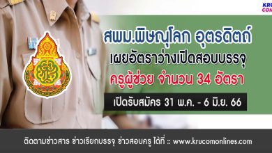 สพม.พิษณุโลก อุตรดิตถ์ เผยตำแหน่งว่างเปิดสอบบรรจุครูผู้ช่วย 1/2566 จำนวน 34 อัตรา ขอบคุณข้อมูล เพจ เอกสังคมกับครูตั้ง