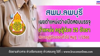 สพม.ลพบุรี เผยตำแหน่งว่างเปิดสอบบรรจุครูผู้ช่วย 1/2566 จำนวน 25 อัตรา ขอบคุณข้อมูล เพจครูวิทยาศาสตร์