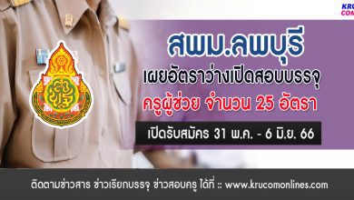 สพม.ลพบุรี เผยตำแหน่งว่างเปิดสอบบรรจุครูผู้ช่วย 1/2566 จำนวน 25 อัตรา ขอบคุณข้อมูล เพจ สพม.ลพบุรี